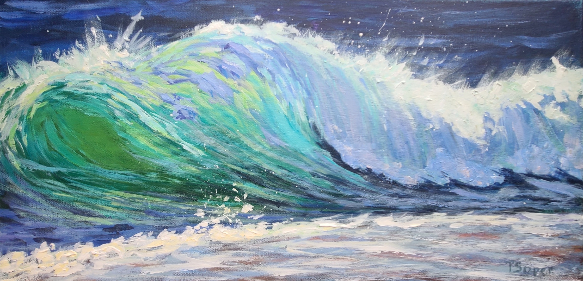 Emerald wave painting by Paula Soper